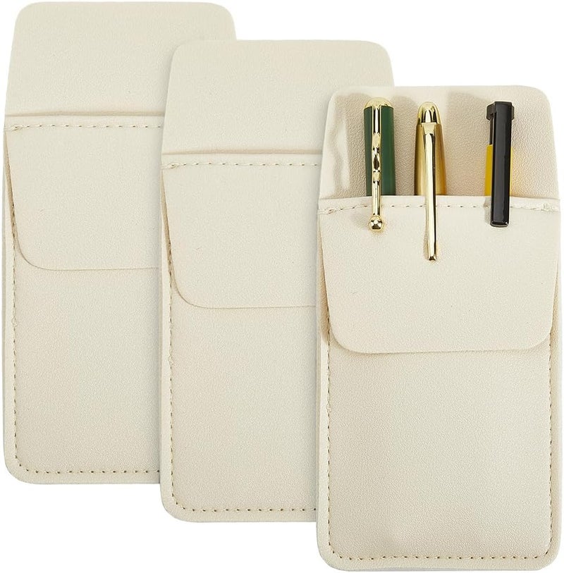 CALFOVERA 3PCS Genuine Leather Pocket Protector Pen Pouch Holder Multipurpose Pencil Pocket Protector Cowhide Heavy Duty Tool Organizer for Nurse Teacher Shirts Hospital Office (White) - Image 1